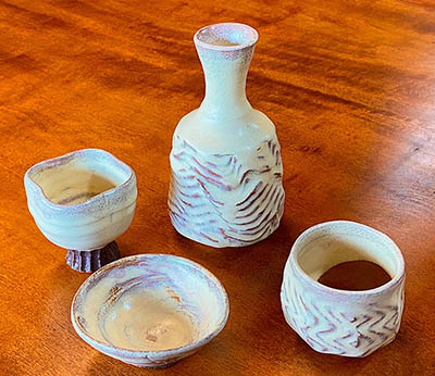 今古釉酒器（今古釉徳利＆ぐい呑3点）　利茶土ミルグリム 作 4 Konko-Yuu Sake Vessels